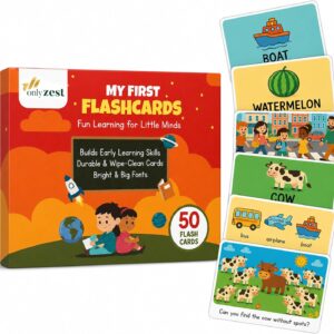 Educational Flash Cards – 50 Big Font, Thick 500 GSM Wipe-Clean Learning Cards for Numbers, Colors, Find-the-Difference & Fun Questions