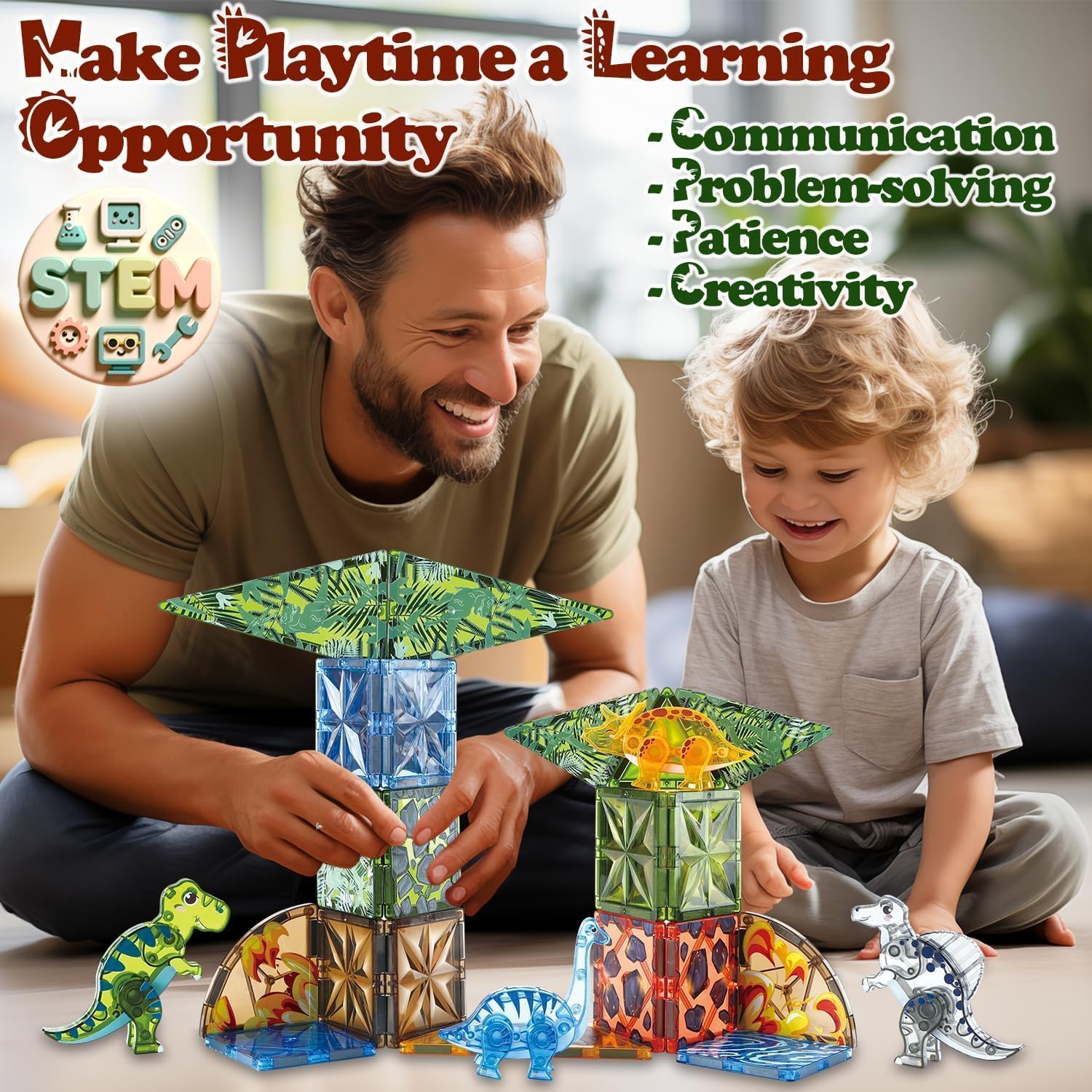 Magnetic Tiles Dinosaur Toys for Kids 3-7 Magnet Building Blocks Toddler Dino Toys - Educational STEM Toys 3 Year Old Boy Gift Learning Resources for Kids Ages 3 4 5 6 7 8 Gifts for 4 Year Old Boys - Image 5