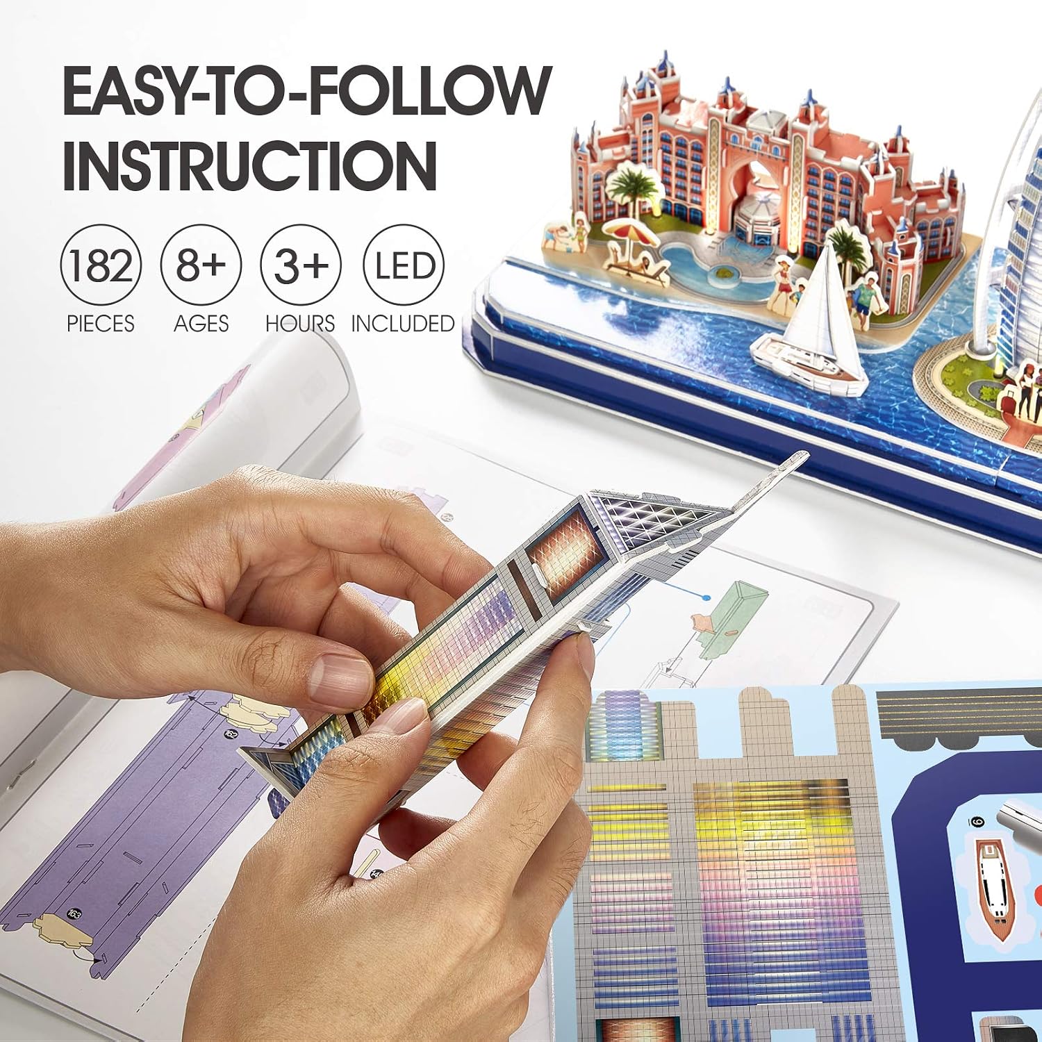 CubicFun 3D Puzzles for Kids Ages 8-10 LED Dubai Cityline, Arts and Crafts for Kids Ages 8-12 STEM Projects for Kids Ages 8-12 Gifts for 8 Year Old Toys for 8 Year Old Girls Lighting Architecture - Image 5