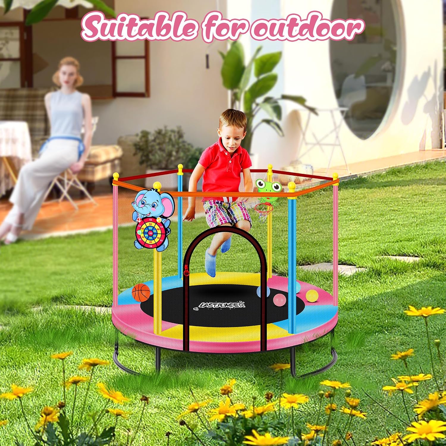 Mini Trampoline for Kids & Toddlers, Ages2-10 | Indoor & Outdoor, with Safety Enclosure Net, Basketball Hoop & Ocean Balls, Birthday Gift for Boy,Girl - Image 4