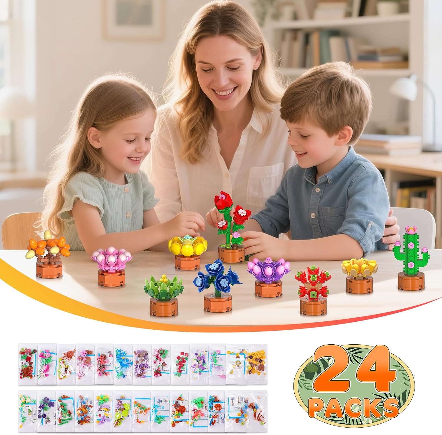 24 Pack Flowers Succulents Party Favors for Kids Building Set - 1012PCS Botanical Bonsai 3.6mm Mini Building Blocks Toy for Goodie Bags Stocking Stuffers Classroom Prize Birthday Gifts for Girl Boy 6+ - Image 4