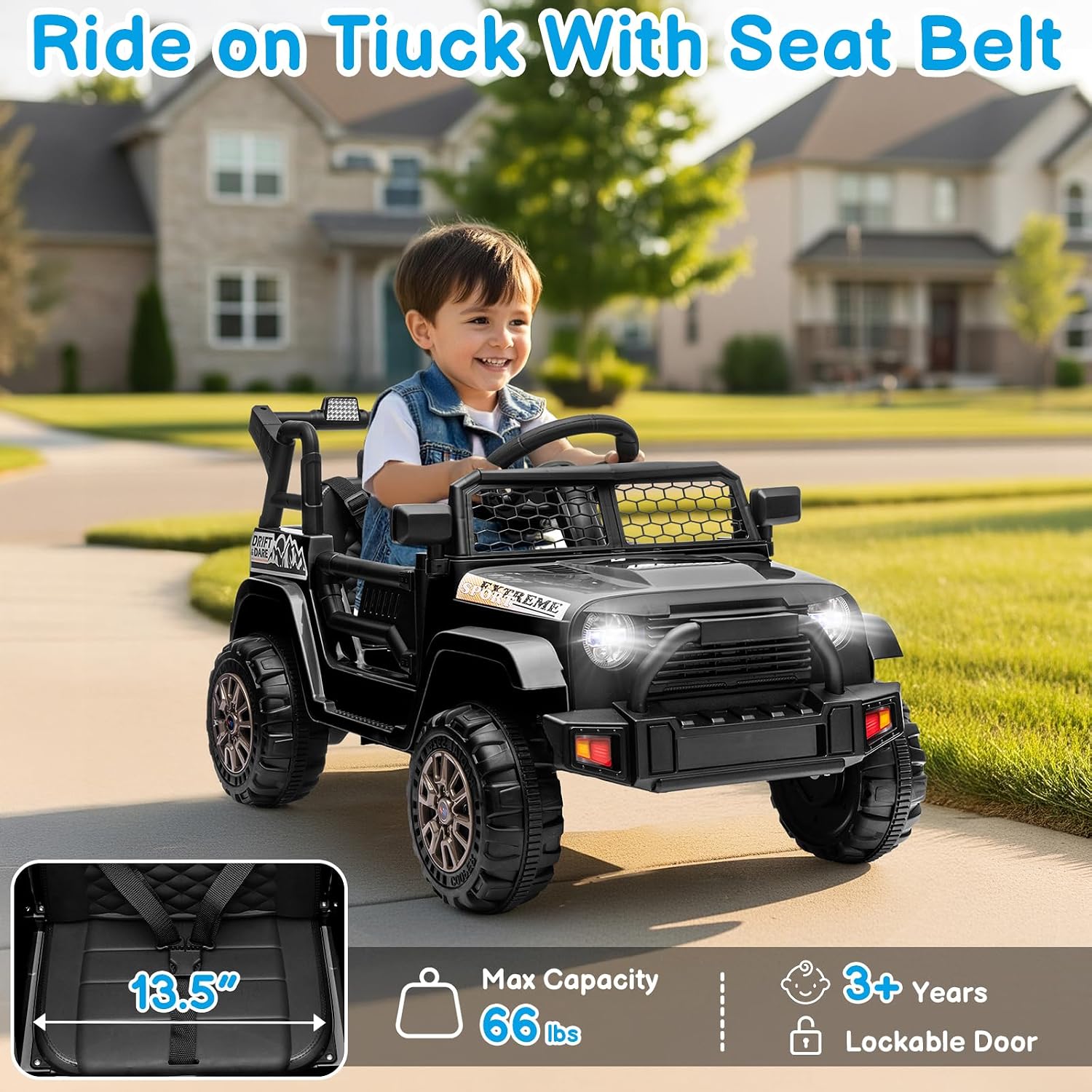 Winado 12V Electric Car for Kids, Ride on Truck for Toddlers with Remote Control, Battery Powered Kids Electric Vehicle to Drive w/Bluetooth, Soft Start, LED Lights - Black - Image 4