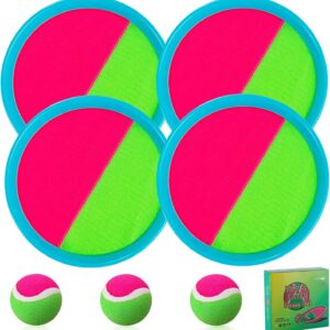 Beach Games, Outdoor Toys for Kids Ages 4-8, Toss and Catch Ball Set, with 4 Paddles 3 Balls, and 1 Storage Bag, Beach Toys Easter Gifts for Kids