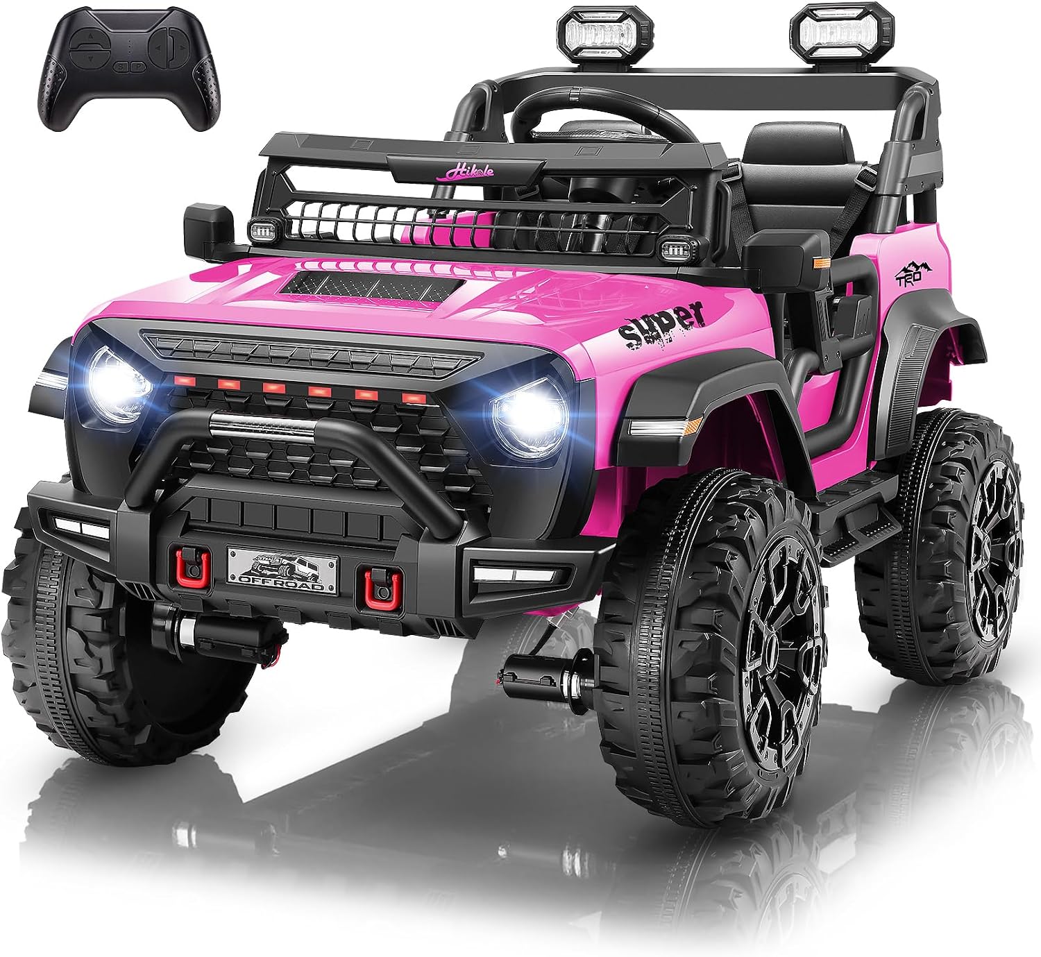 Hikole 24V Ride on Toys for Kids, 2 Seater Electric Car with Remote Control, 9AH Battery, 4×4 Powered Wheels, 20" Wide Two Seat, Speed up to 5 MPH, Suspension, Music, 24 Volt Toy for Girls, Pink