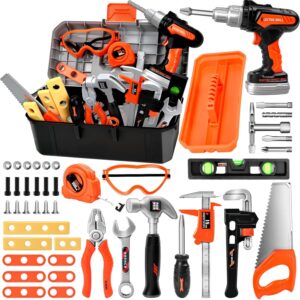 Kids Tool Set with Hard Toolbox, 43 PCS Pretend Play Construction Toys with Battery Powered Toy Drill, Toddler STEM Educational Learning Gifts for Boys & Girls Age 3-8