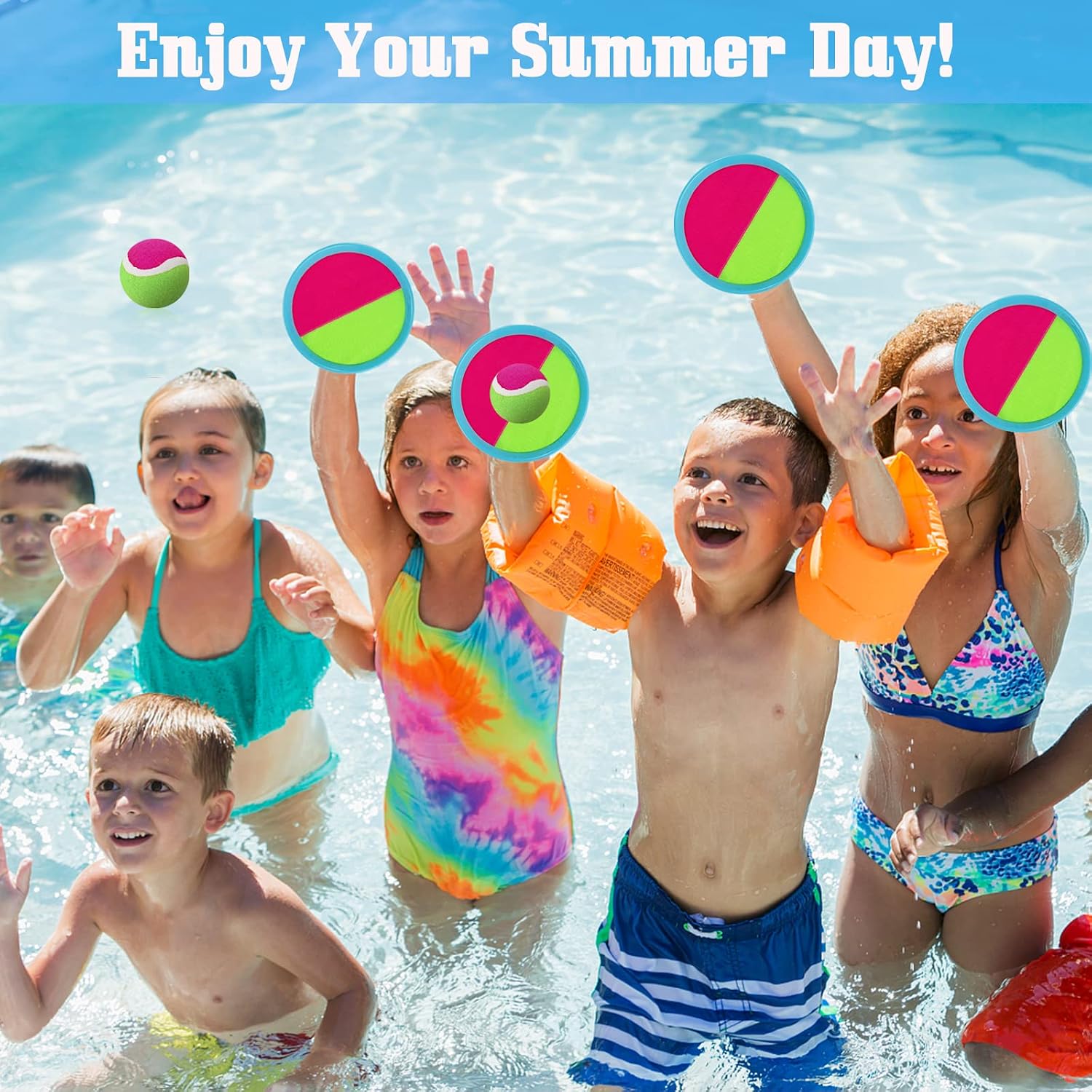 Beach Games, Outdoor Toys for Kids Ages 4-8, Toss and Catch Ball Set, with 4 Paddles 3 Balls, and 1 Storage Bag, Beach Toys Easter Gifts for Kids - Image 2