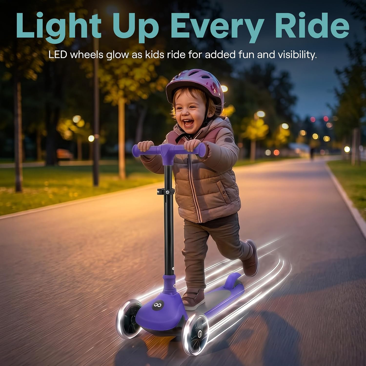 SereneLife Toddler Scooter, Adjustable Micro Scooter for Ages 2-5, Lightweight Kids 3 Wheel Design with LED Light-Up Wheels, Anti-Slip Deck & Lean-to-Steer Control, Indoor/Outdoor Use (Purple) - Image 4