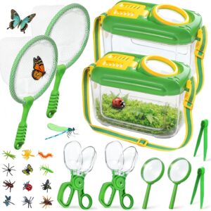 Bug Catcher for Kids, 22 PCS Bug Catching Kit with Bug Collector Toy Bugs Butterfly Net Magnifying Glass Insect Catcher Tweezers, Outdoor Explorer Kit for Kids Age 3 4 5 6 7 8