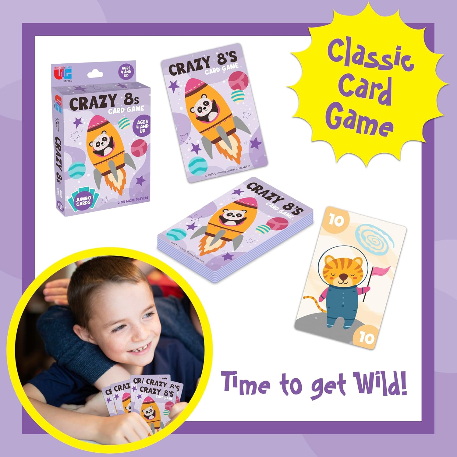University Games Crazy 8s Card Game - Jumbo Size, Colorful Animal Cards for Kids Ages 4 and Up, Fun Family and Educational Game - Image 4