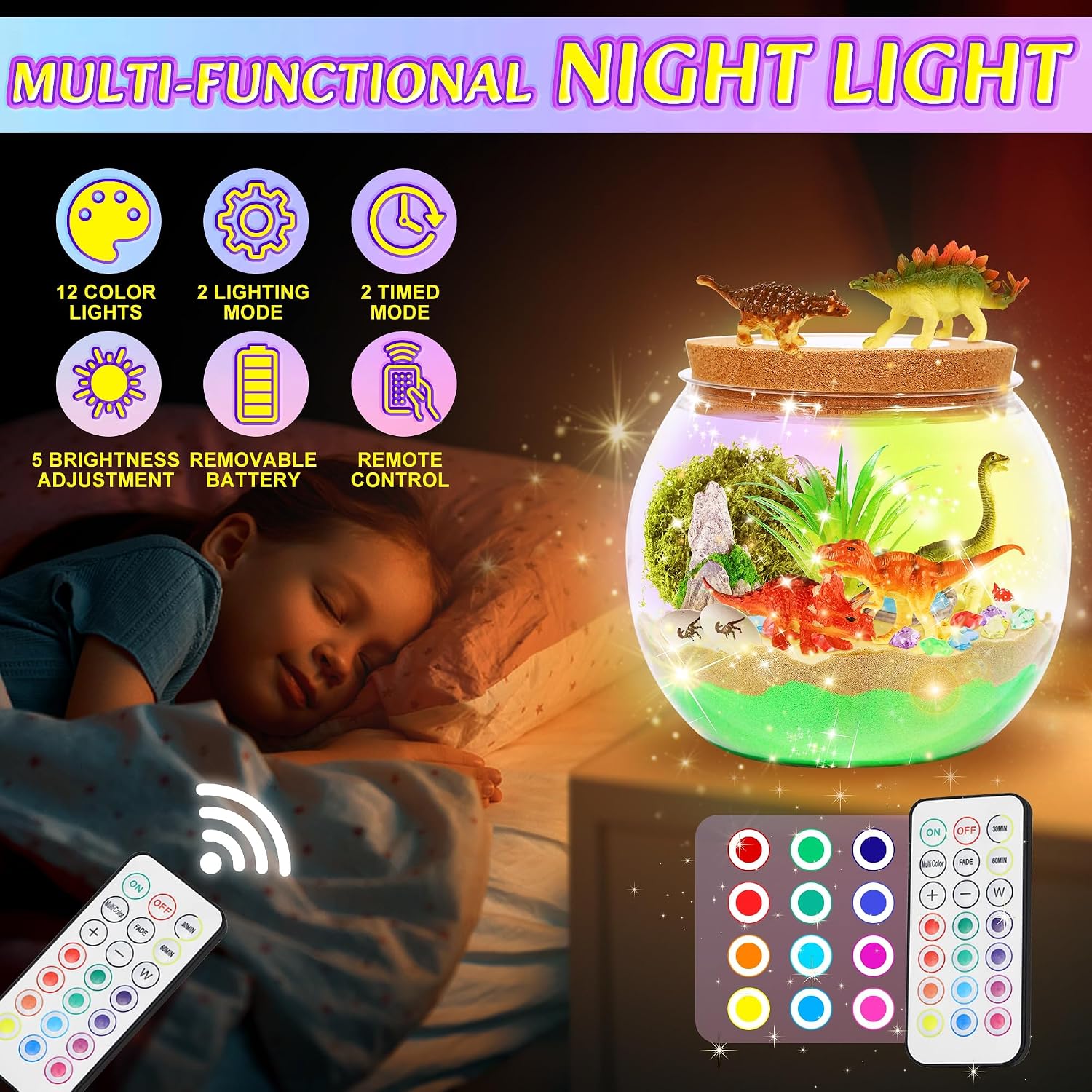 Gifmore Dinosaur Light Up Terrarium Kit for Boys Ages 4-12, DIY Dinosaur Crafts Toy Set, Birthday Presents for Kids Boys - Image 5