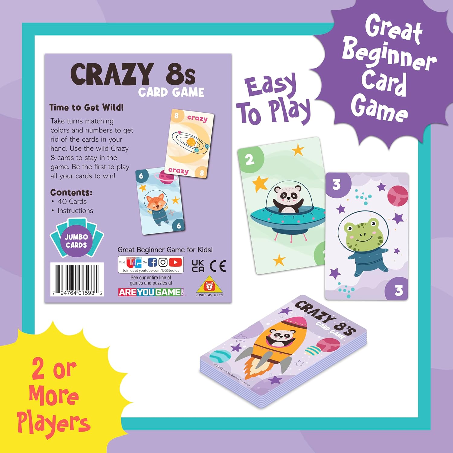 University Games Crazy 8s Card Game - Jumbo Size, Colorful Animal Cards for Kids Ages 4 and Up, Fun Family and Educational Game - Image 6