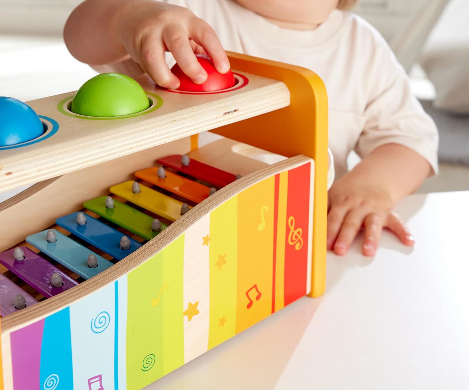 Hape Pound & Tap Bench with Slide Out Xylophone - Award Winning Durable Wooden Musical Pounding Toy for Toddlers - Image 3