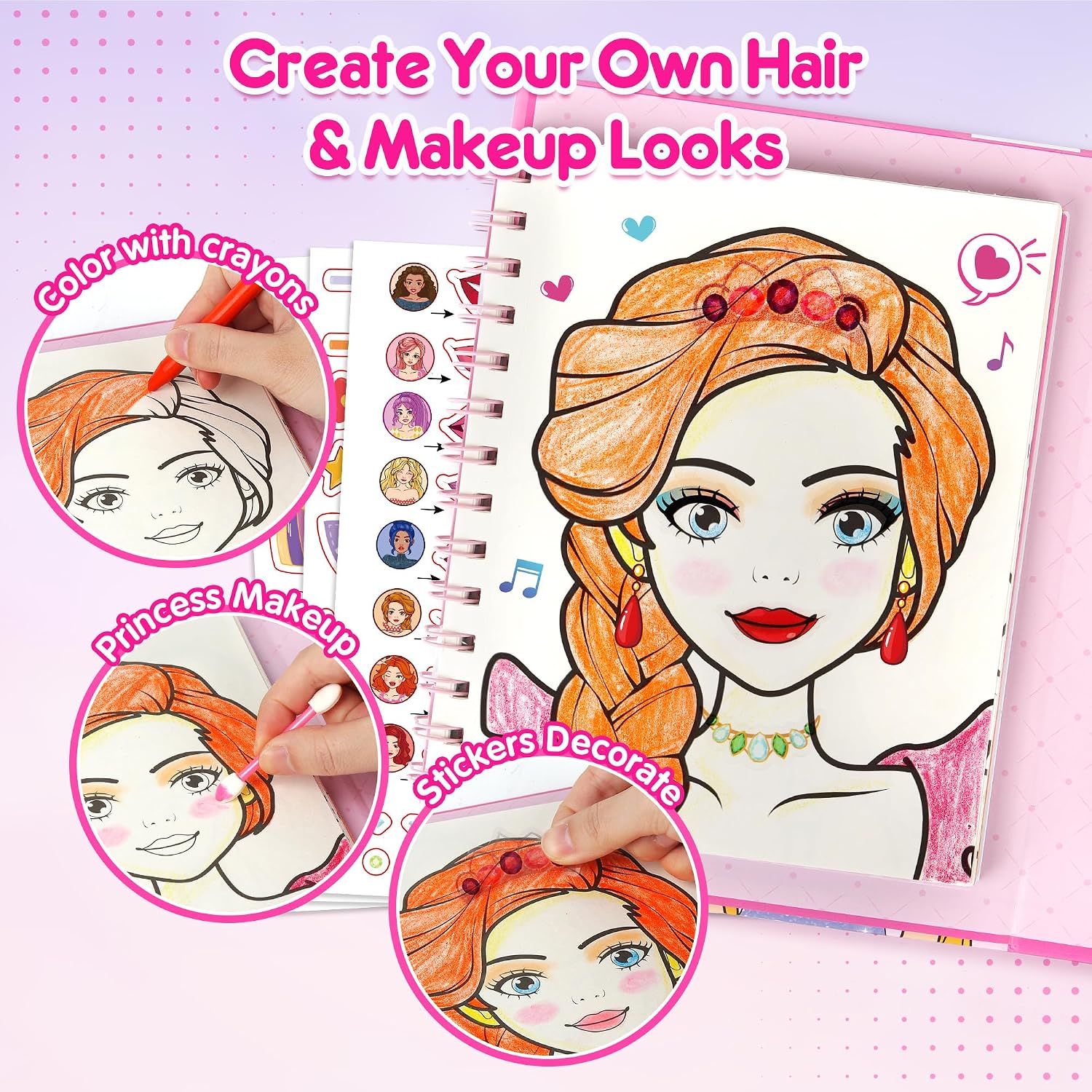 Mocoosy Makeup Art Craft for kids Ages 4-8, Pretend Play Makeup Coloring Activity Book with Stickers, Fashion Design Sketchbook, Travel Game Airplane Car Road Trip Toy Birthday Gift for Girl 5 6 7 8 9 - Image 3