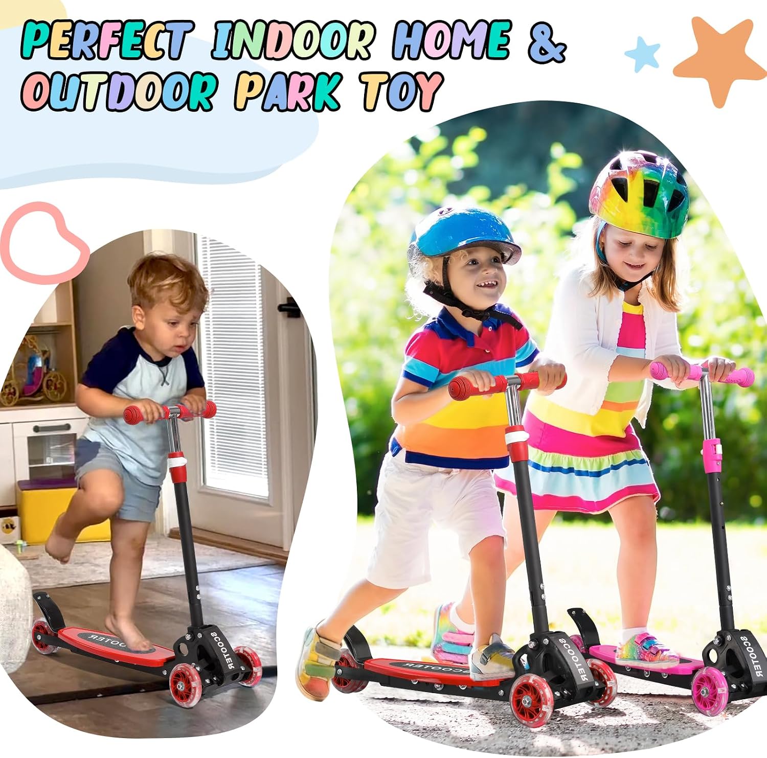 3 Wheel Kids Kick Scooter for Ages 3-12, Lean-to-Steer, Light-Up Wheels, 3-Level Adjustable Handlebar 27.5”-33”, Wide Non-Slip Deck, Dual Rear Brake,Travel Foldable, for Boys & Girls Toy Gifts - Image 9