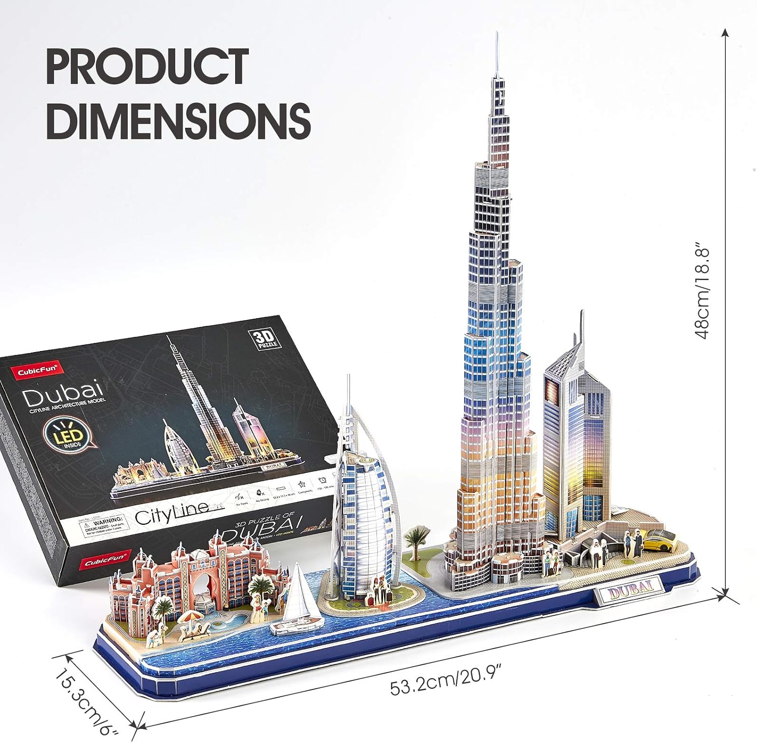 CubicFun 3D Puzzles for Kids Ages 8-10 LED Dubai Cityline, Arts and Crafts for Kids Ages 8-12 STEM Projects for Kids Ages 8-12 Gifts for 8 Year Old Toys for 8 Year Old Girls Lighting Architecture - Image 6