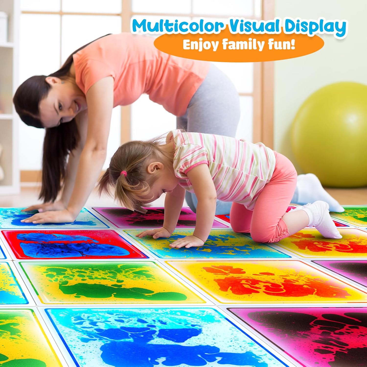 Sensory Floor Tiles for Kids Toddlers: 6 Pack Liquid Play Mats, 12"x12" Squares Autism Sensory Puzzle Pad, Lava Tiles Games Dance Step Pads, Preschool Classroom Montessori Gross Motor Daycare Toys - Image 9