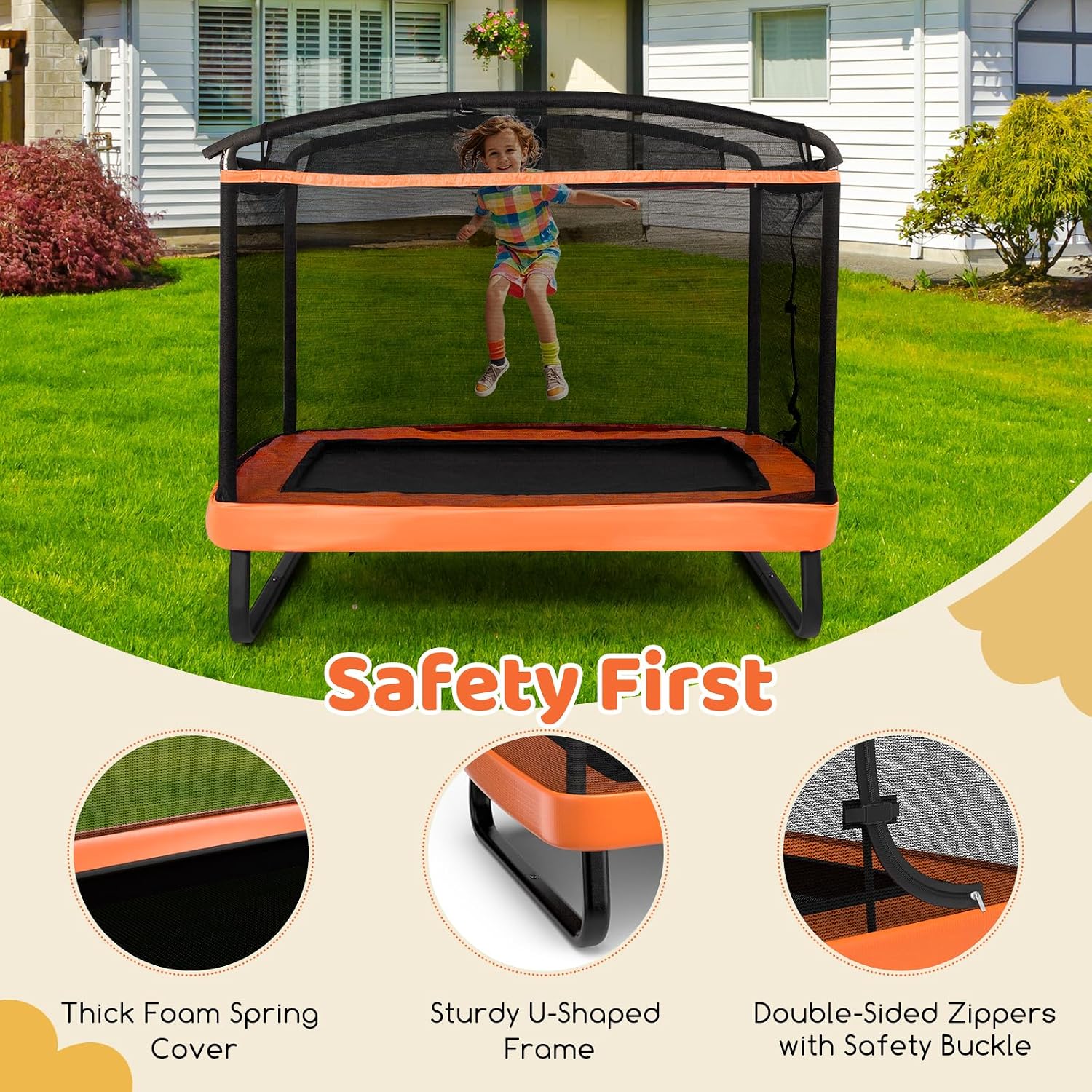 KOTEK 6 Ft Toddler Trampoline with Net & Swing, Mini Indoor Recreational Trampoline, Small Rectangle Trampoline for Home, ASTM Approved, Max Load 220 lbs, Gift for Kids Christmas Birthday - Image 6