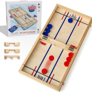Pinbo Sling Puck Game (18″) Premium Wooden Foldable Board | 2 Player Tabletop Game for Adults & Kids | Travel Friendly Classic Slingshot Game