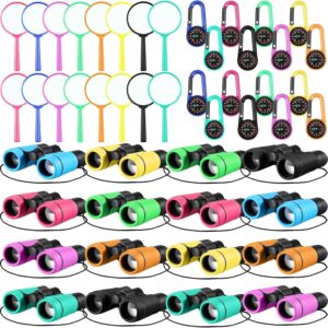 Hiboom 8 Set Kids Binoculars Bulk Shockproof Folding Children Mini Compact Binoculars Compass Magnifying Glass for 3-12 Years Boys Girls Kids Bird Watching Camping Outdoor Play