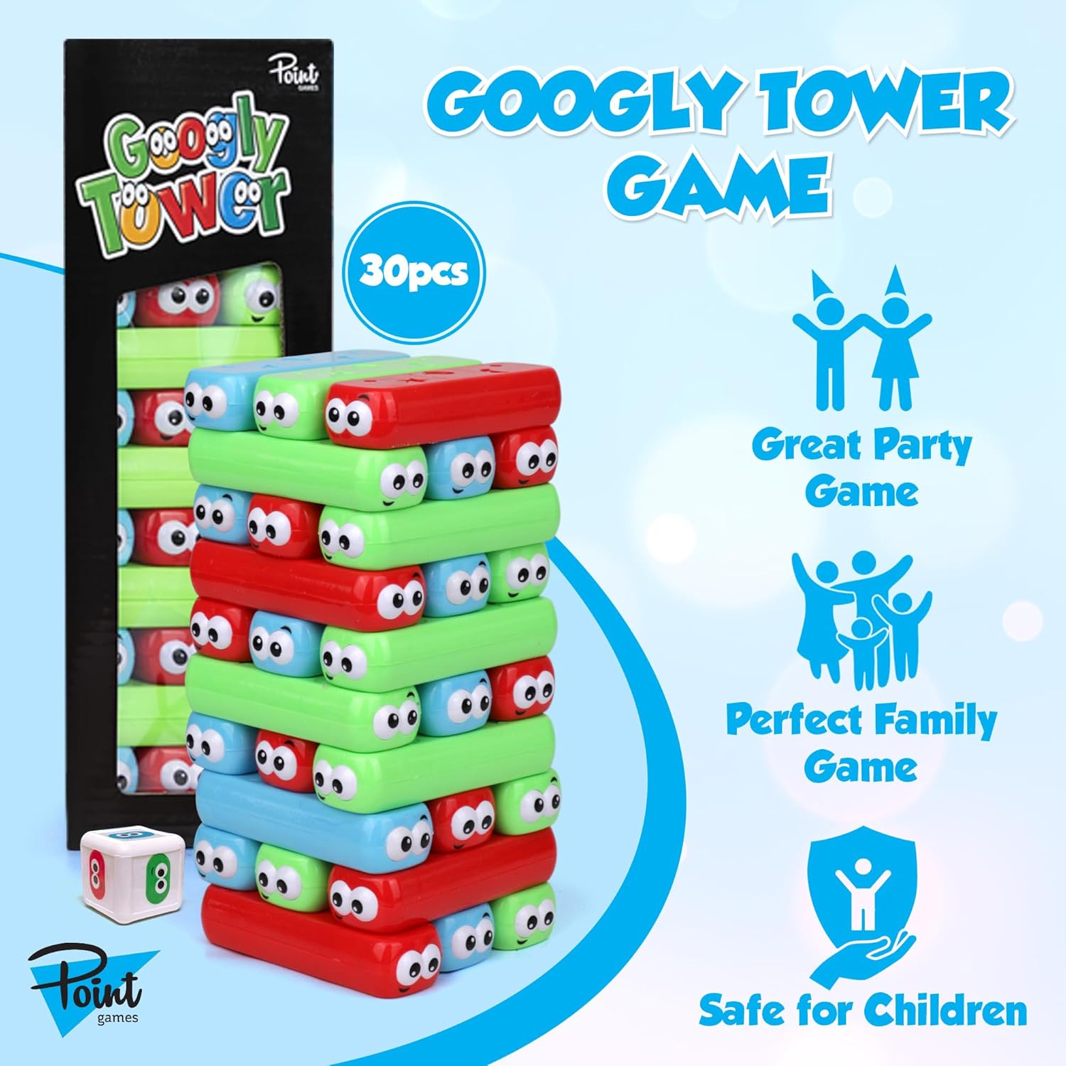 Point Games Googly Tower - Stacking Tower Game with Fun Design - Developmental & Interactive Puzzle, Test Stabilizing Skills- Ages 3+ - Image 2