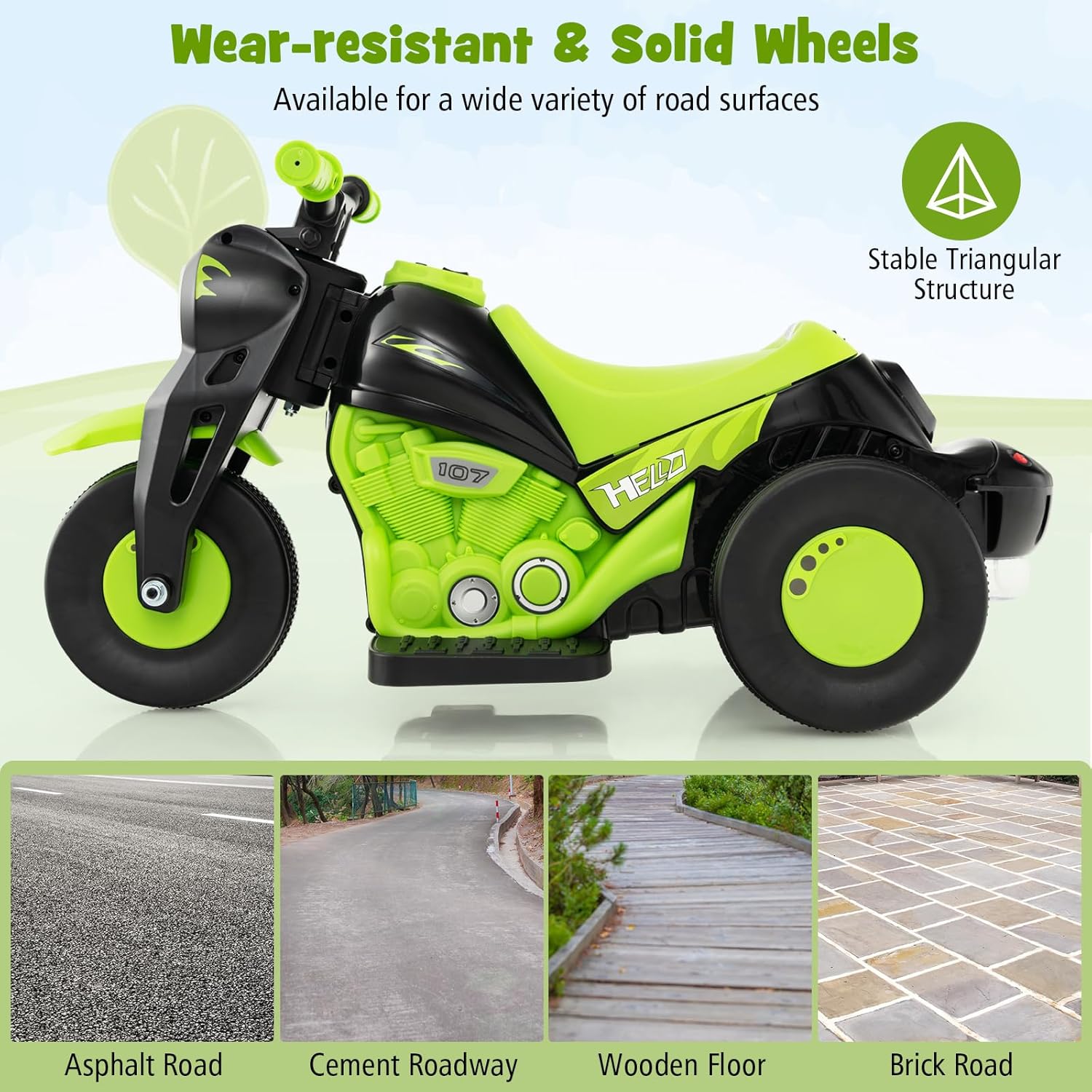 Costzon Kids Motorcycle, 6V Battery Powered Ride on Motorcycle with Bubble Maker, Music, LED Headlight, Forward & Backward, 3 Wheels Electric Motorcycle for Kids, Gift for Boys & Girls (Green) - Image 8