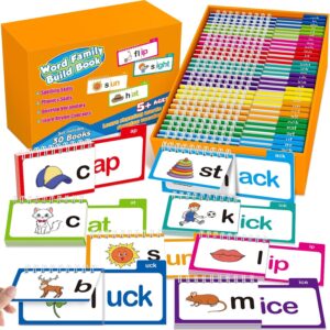Phonics Flash Cards Word Family Build Book,Learn to Read 30 Read and Rhyme Flip Books,Sight Words Flash Cards Kindergarten Phonics Flip Books for Kids Classroom Homeschool Preschool Learning Activity