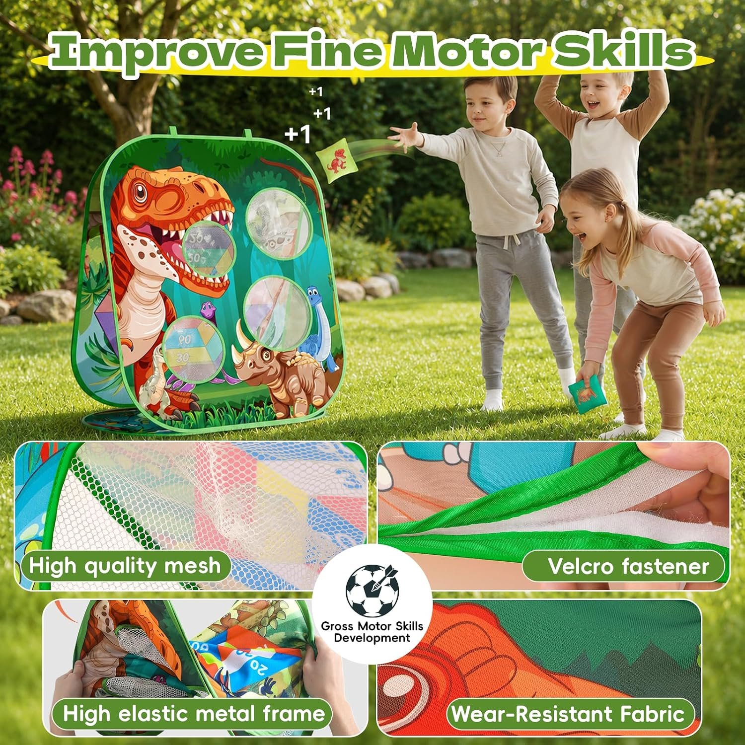 4-in-1 Dinosaur Bean Bag Toss Game for Kids, Cornhole & Dart Board Set for Toddlers, Outdoor Toys for Family Party, Backyard, Beach & Lawn Activities, Gift for Boys and Girls Ages 3 4 5 6 7 8 - Image 3