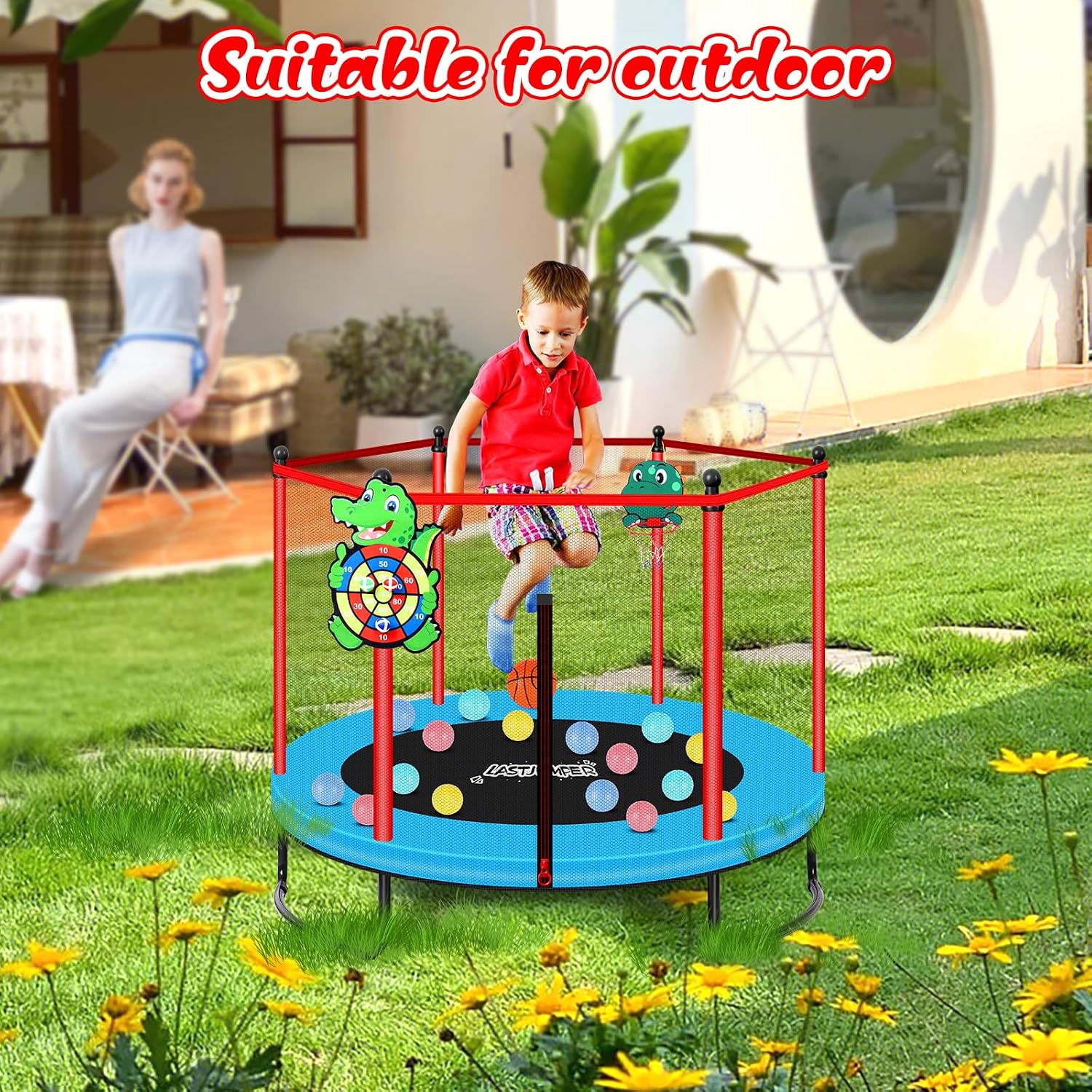 Mini Trampoline for Kids & Toddlers, Ages2-10 | Indoor & Outdoor, with Safety Enclosure Net, Basketball Hoop & Ocean Balls, Birthday Gift for Boy,Girl - Image 4