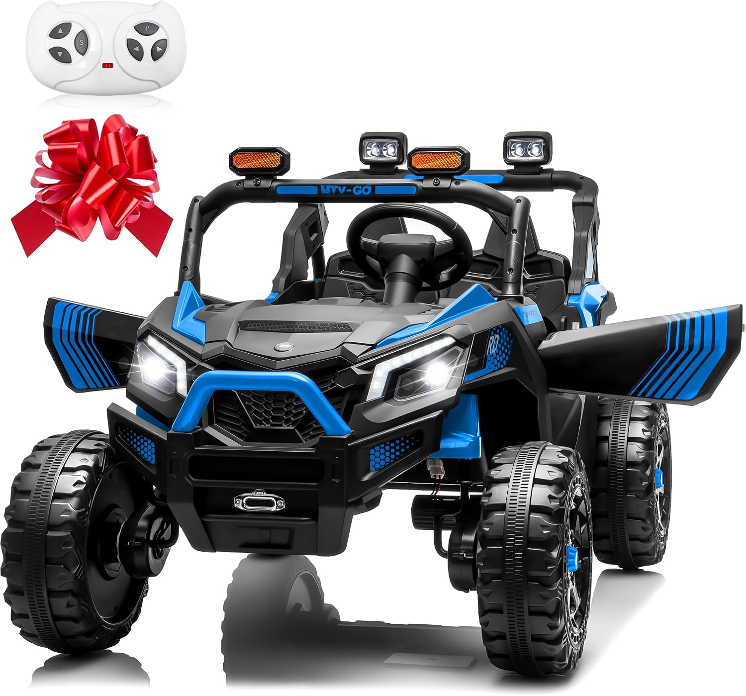 24V Ride on Car 2 Seater Ride on Toys for Big Kids 4WD 4X200W Off-Road Powerful UTV Ride on Truck Electric Vehicle Birthday Gift for Boys & Girls Ages 3-8, Blue