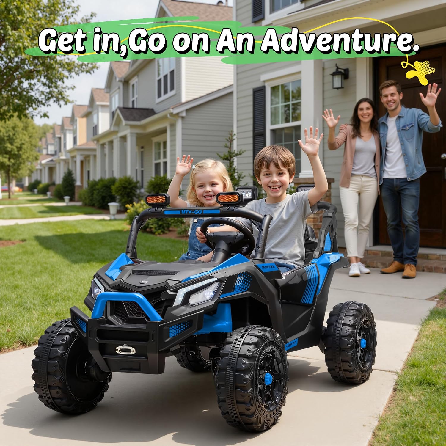 24V Ride on Car 2 Seater Ride on Toys for Big Kids 4WD 4X200W Off-Road Powerful UTV Ride on Truck Electric Vehicle Birthday Gift for Boys & Girls Ages 3-8, Blue - Image 4