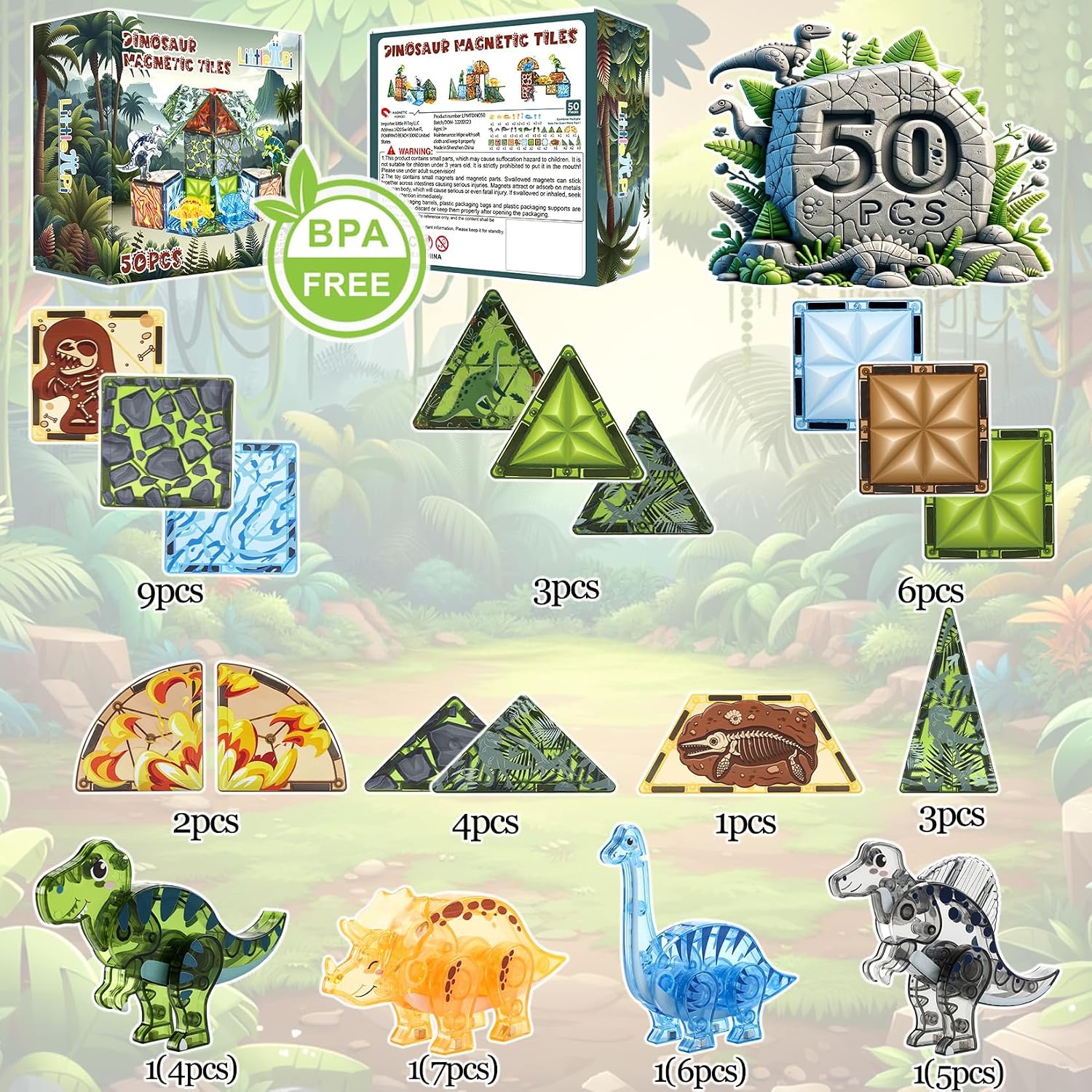 Magnetic Tiles Dinosaur Toys for Kids 3-7 Magnet Building Blocks Toddler Dino Toys - Educational STEM Toys 3 Year Old Boy Gift Learning Resources for Kids Ages 3 4 5 6 7 8 Gifts for 4 Year Old Boys - Image 7