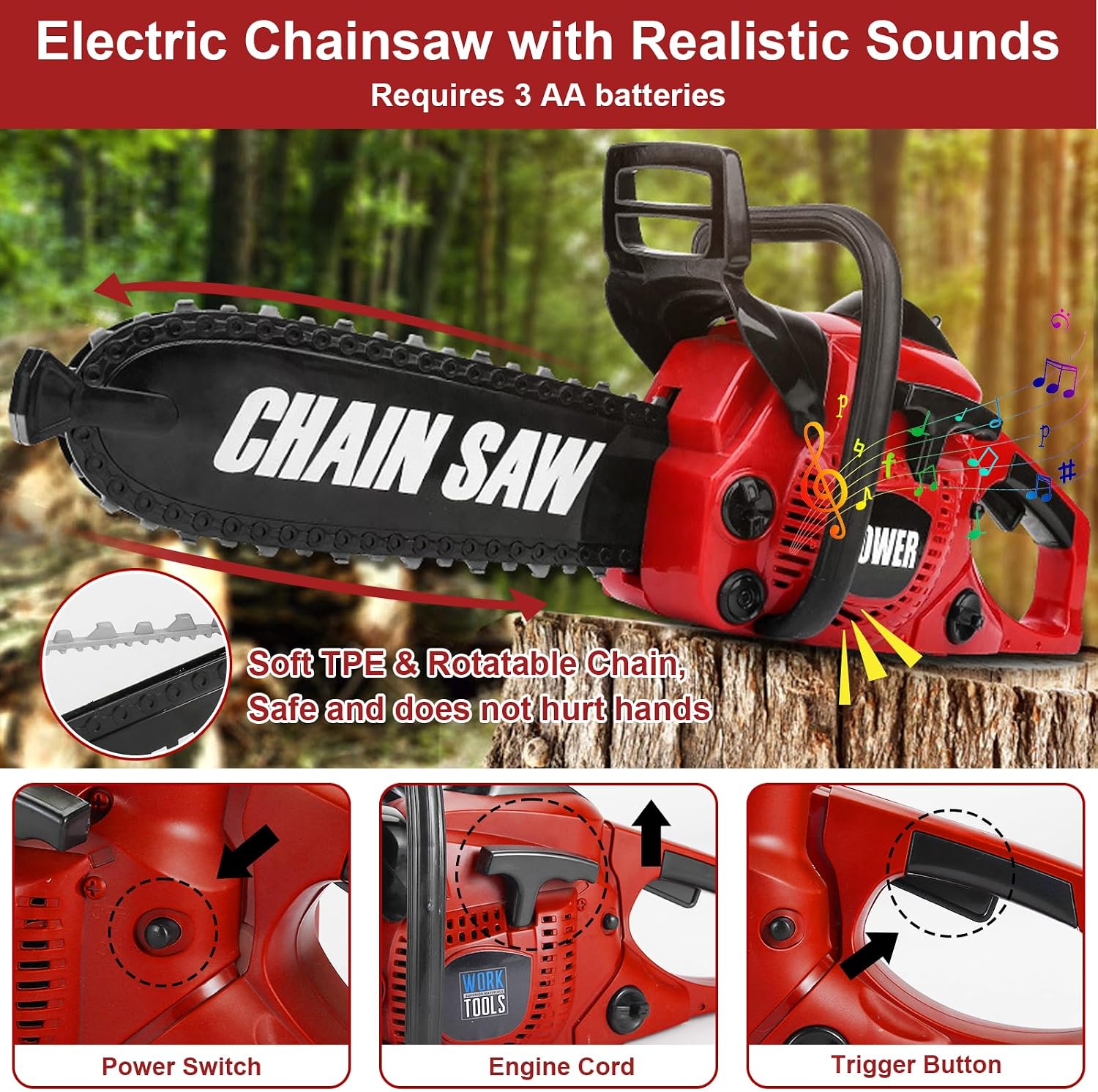 Vextronic Kids Tool Set 36 PCS with Toy Chainsaw Electronic Toy Drill with Sound and Light, Pretend Play Kids Tool Box Construction Toy, Great Toy Tool Set for Toddlers Boys Girls Ages 3+ - Image 3