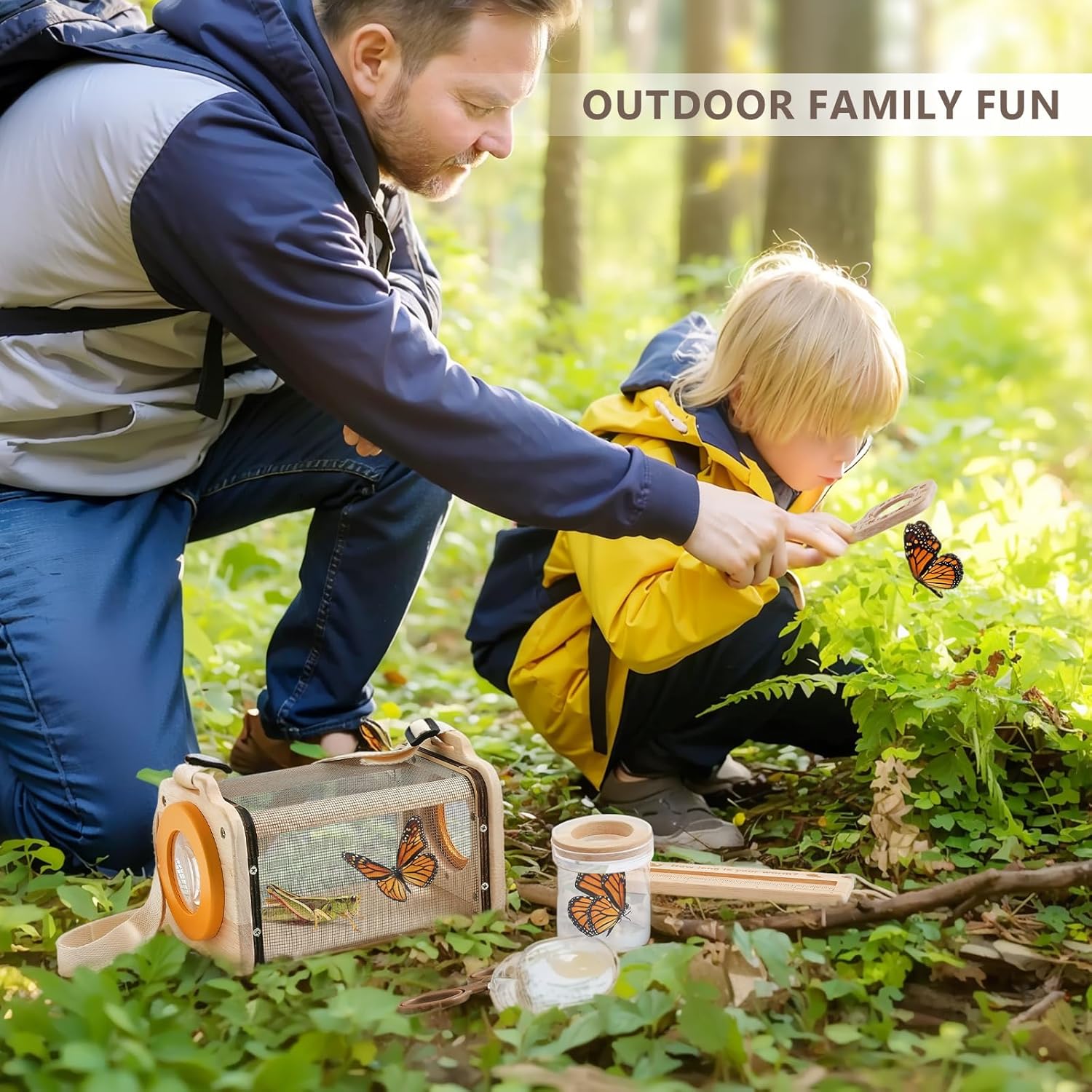 Montessori Wooden Bug Catcher Kit for Kids - 8-in-1 Outdoor Explorer Set with Habitat, Net & Magnifying Glass STEM Learning Toys for Ages 3-8 Nature Gift for Boys & Girls - Image 2