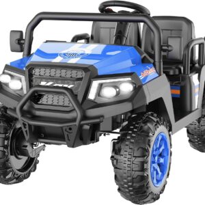 Electric Car for Kids, 24V 4 Seater Ride on Toys w/Parent Remote, 4 Wheeler Suspension, Max 220lbs Weight Capacity, USB, Music, Radio, LED Light, Ride on Truck for Boy/Girl Ages 3-8, Blue