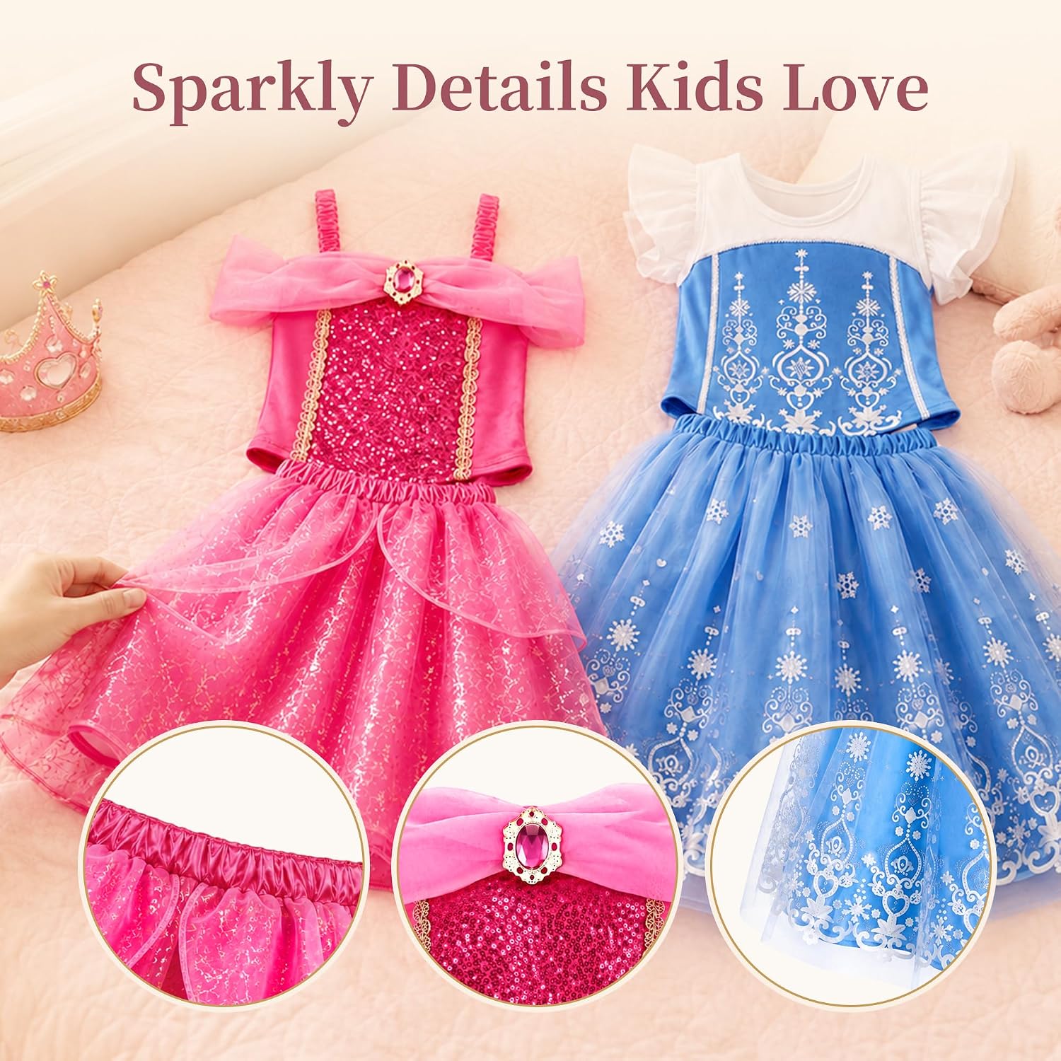 Meland Princess Dress Up for Girls 3-8, 4 Princess Outfits with Jewelry, Princess Role Play Toy Gift for Birthday & Christmas - Image 3