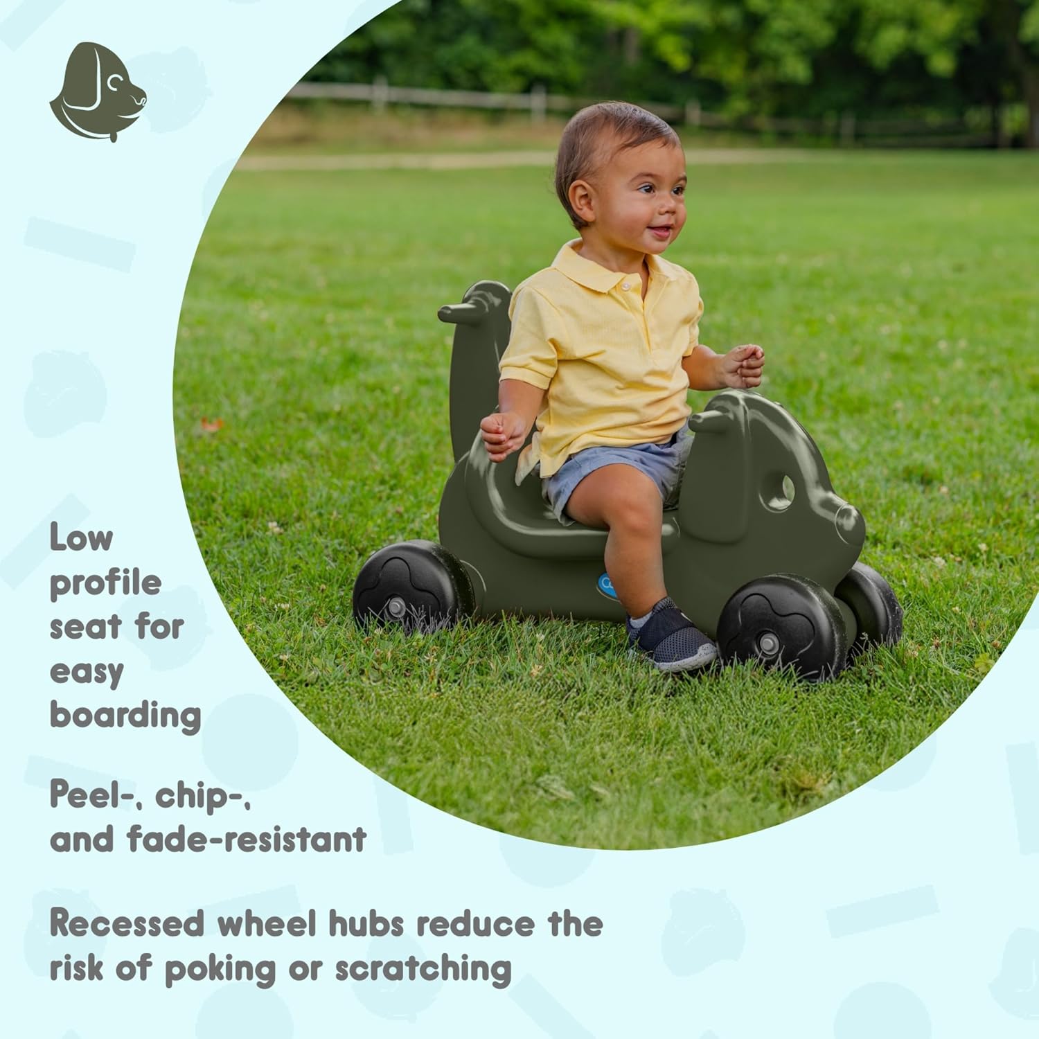 Careplay 2-in-1 Puppy Push & Ride-on Toy, Indoor & Outdoor Use, Earth Tone Color, Recommended for Children up to 50lbs, Made in The USA, Moss Green - Image 3