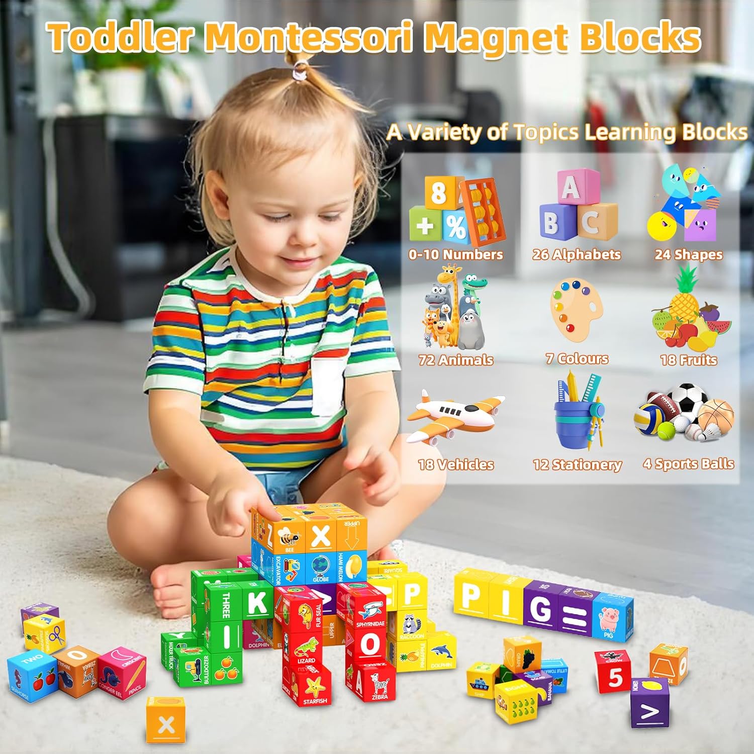 Magnetic Blocks for Toddlers 1-3, 1.4 inch Large Building Blocks Number ABC Learning Toys for 1 2 3 4 5+ Year Old Boys Girls Educational Montessori Toys for Preschool Activities 36PCS STEM Magnet Cube - Image 2
