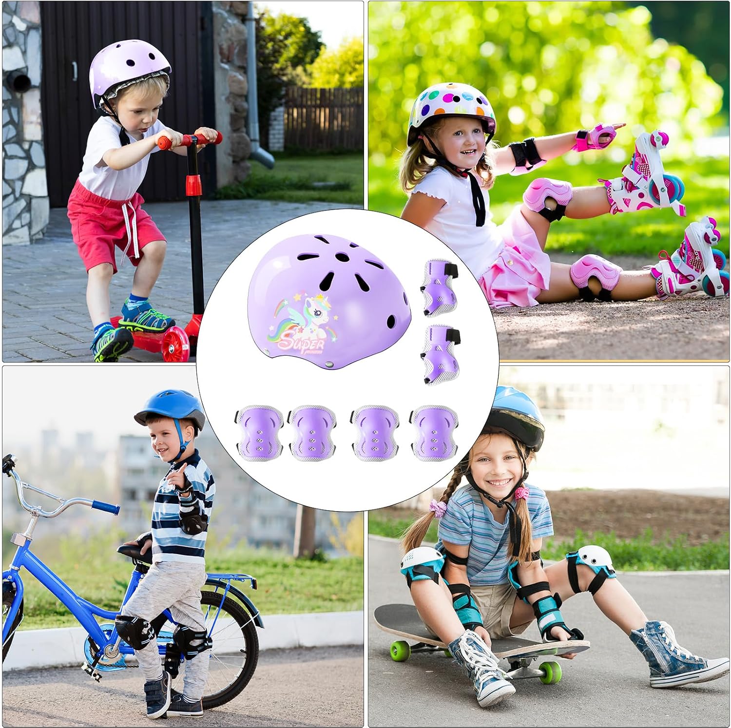 Kids Bike Helmet Knee Elbow Pads Wrist Guards Protective Gear Set Adjustable Toddler Helmets for Ages 3-5, 2-8 Girls Boys for Skateboard Cycling Bike Roller Skating Scooter Outdoor Sport - Image 6