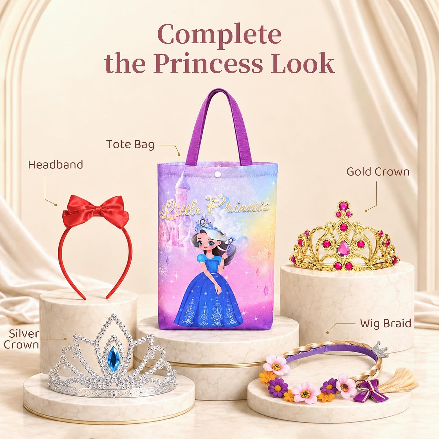 Meland Princess Dress Up for Girls 3-8, 4 Princess Outfits with Jewelry, Princess Role Play Toy Gift for Birthday & Christmas - Image 2