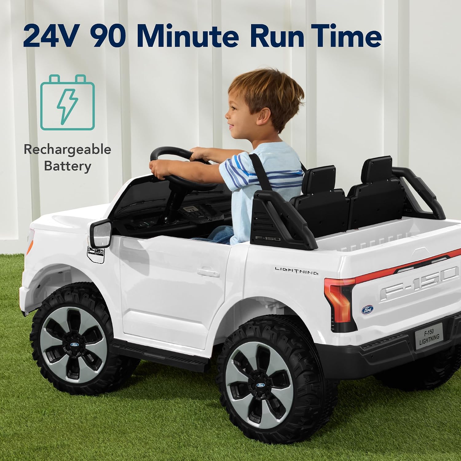 Best Choice Products Licensed Ford F-150 Lightning Truck Kids 24V 2-Seater Electric Ride On Car Toy w/ 132lb Weight Capacity, Parent Control - White - Image 6
