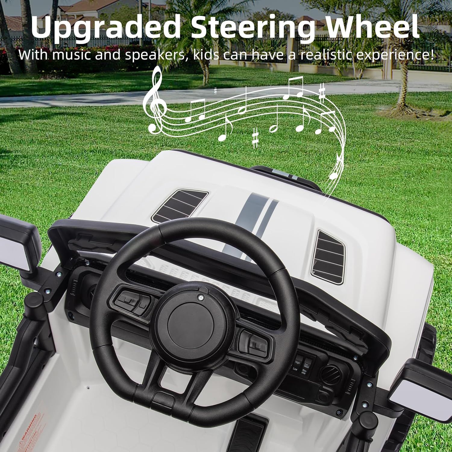 Ride On Truck Car, 12V Ride On Toy w/Parent Remote Control, Steering Wheel Music, 4-Wheel Spring Suspension, Led Lights, 2 Speeds, Kids Electric Vehicles for Age 3-5, White - Image 3