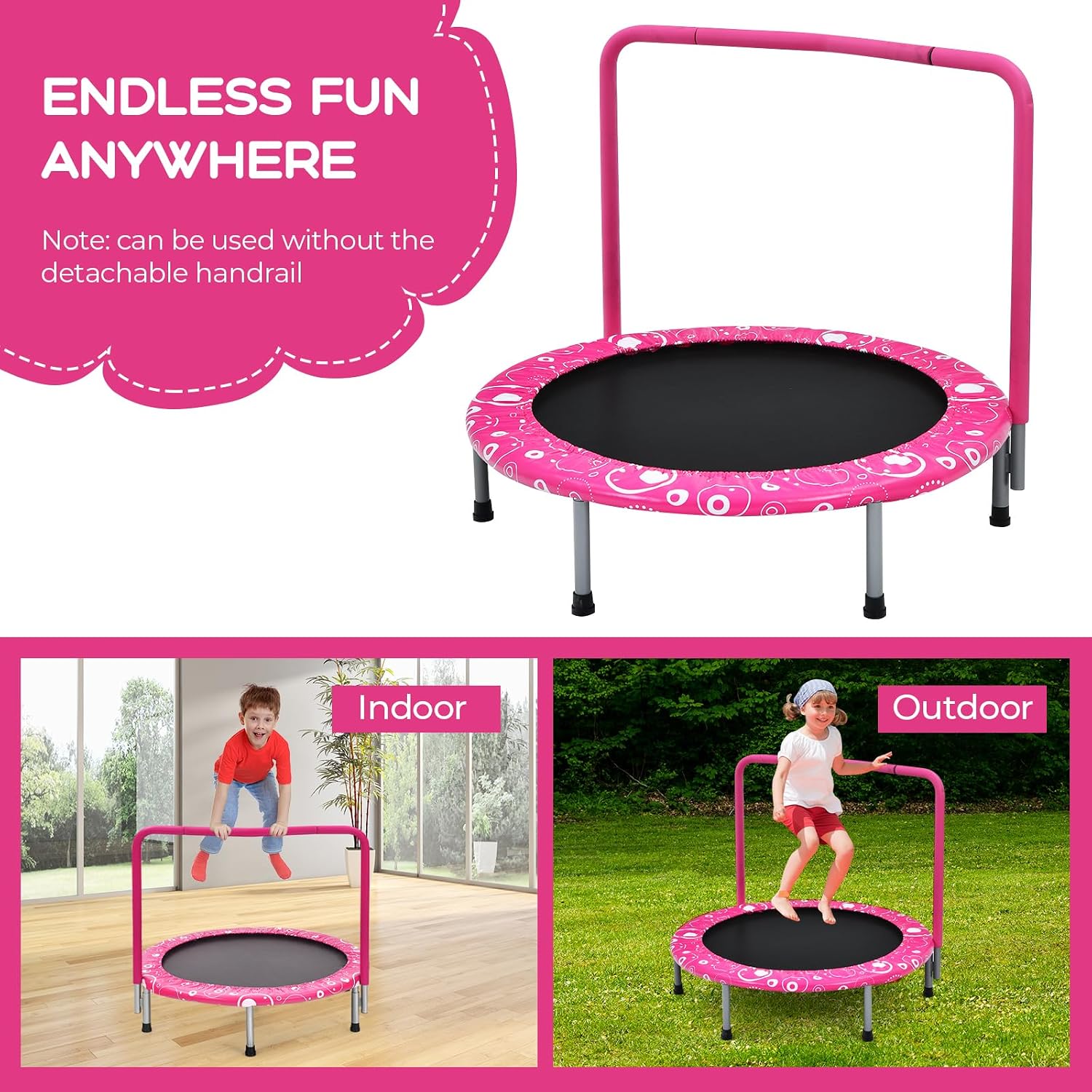KOTEK 36 Inch Toddler Trampoline, Foldable Mini Recreational Trampoline with Handle & Safety Padded Cover, ASTM Approved Small Baby Trampoline, Indoor Trampoline for Kids, Max Load 330 Lbs - Image 8