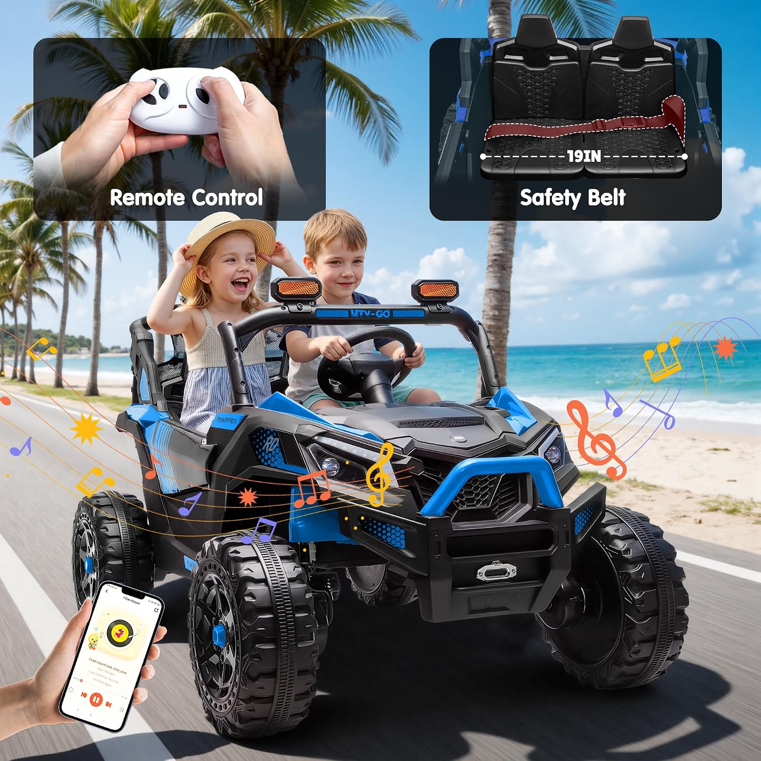 24V Ride on Car 2 Seater Ride on Toys for Big Kids 4WD 4X200W Off-Road Powerful UTV Ride on Truck Electric Vehicle Birthday Gift for Boys & Girls Ages 3-8, Blue - Image 9
