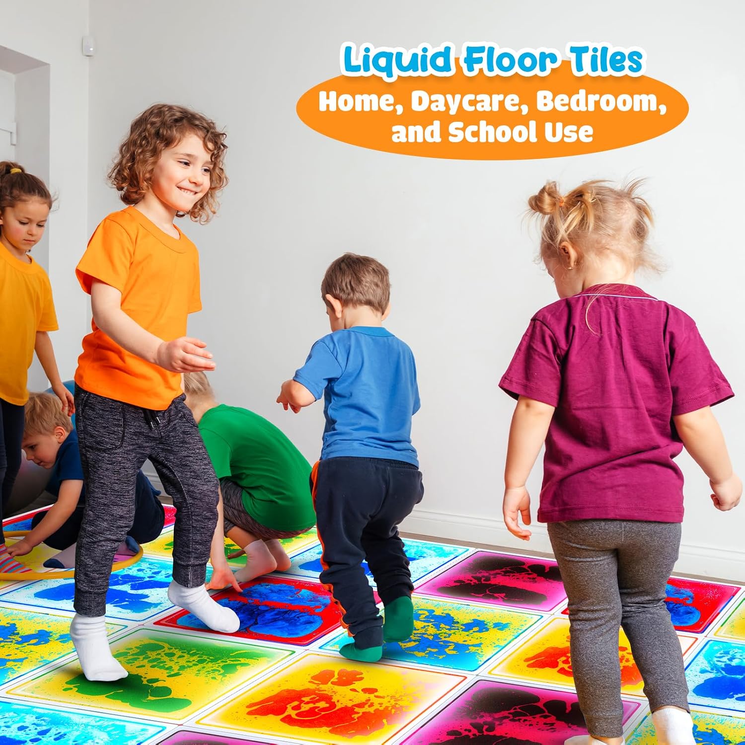 Sensory Floor Tiles for Kids Toddlers: 6 Pack Liquid Play Mats, 12"x12" Squares Autism Sensory Puzzle Pad, Lava Tiles Games Dance Step Pads, Preschool Classroom Montessori Gross Motor Daycare Toys - Image 5