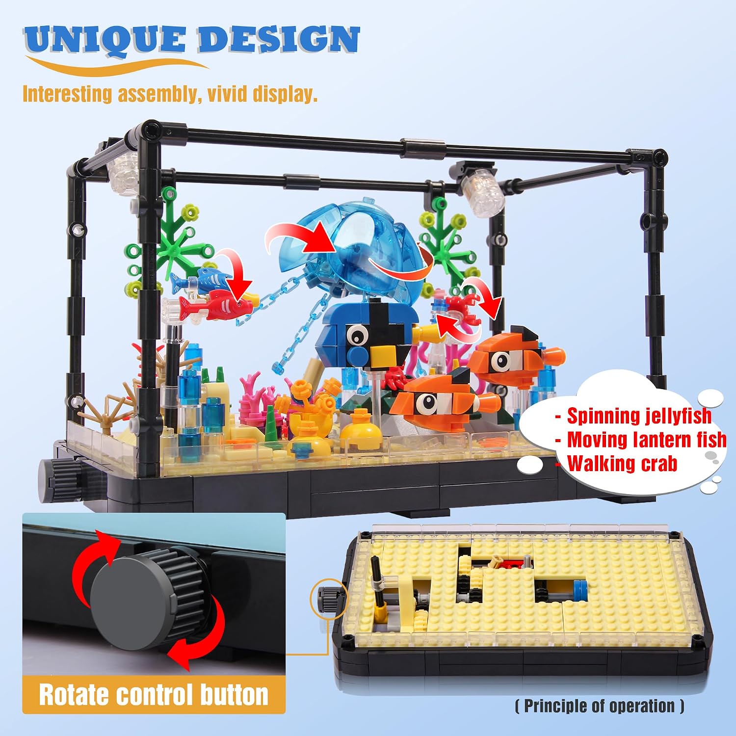 Jorumo Fish Tank Building Block, Lighting Aquarium Building Sets for Adults and Kids Including Ocean Jellyfish, Dolphin, Turtle, Crab, Animal Building Toys for Boys Age 12+, 725pcs - Image 2
