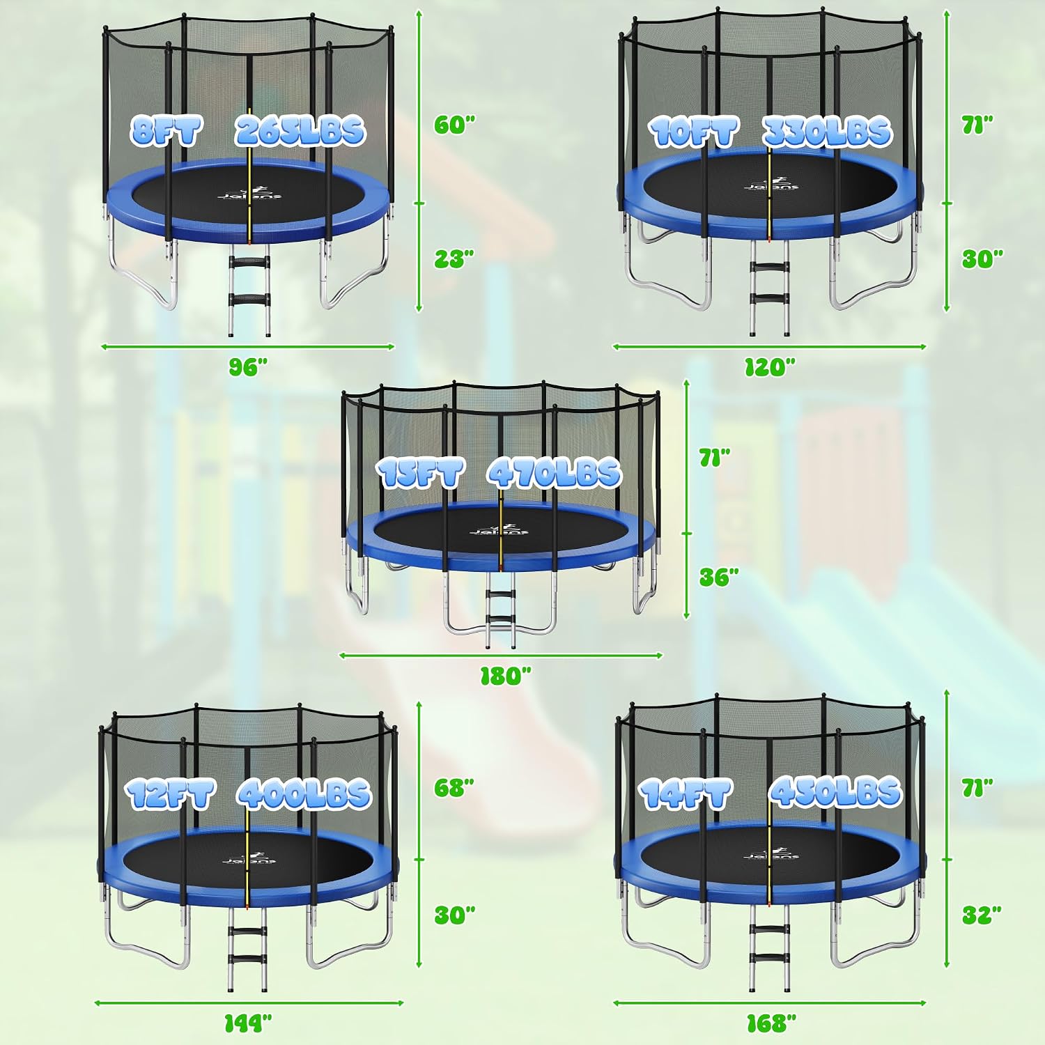 JELENS Trampoline 8FT 10FT 12FT 14FT 15FT, Outdoor Trampolines with Enclosure Net, Recreational Anti-Rust Trampolines for Kids and Adults, ASTM Approved - Image 9