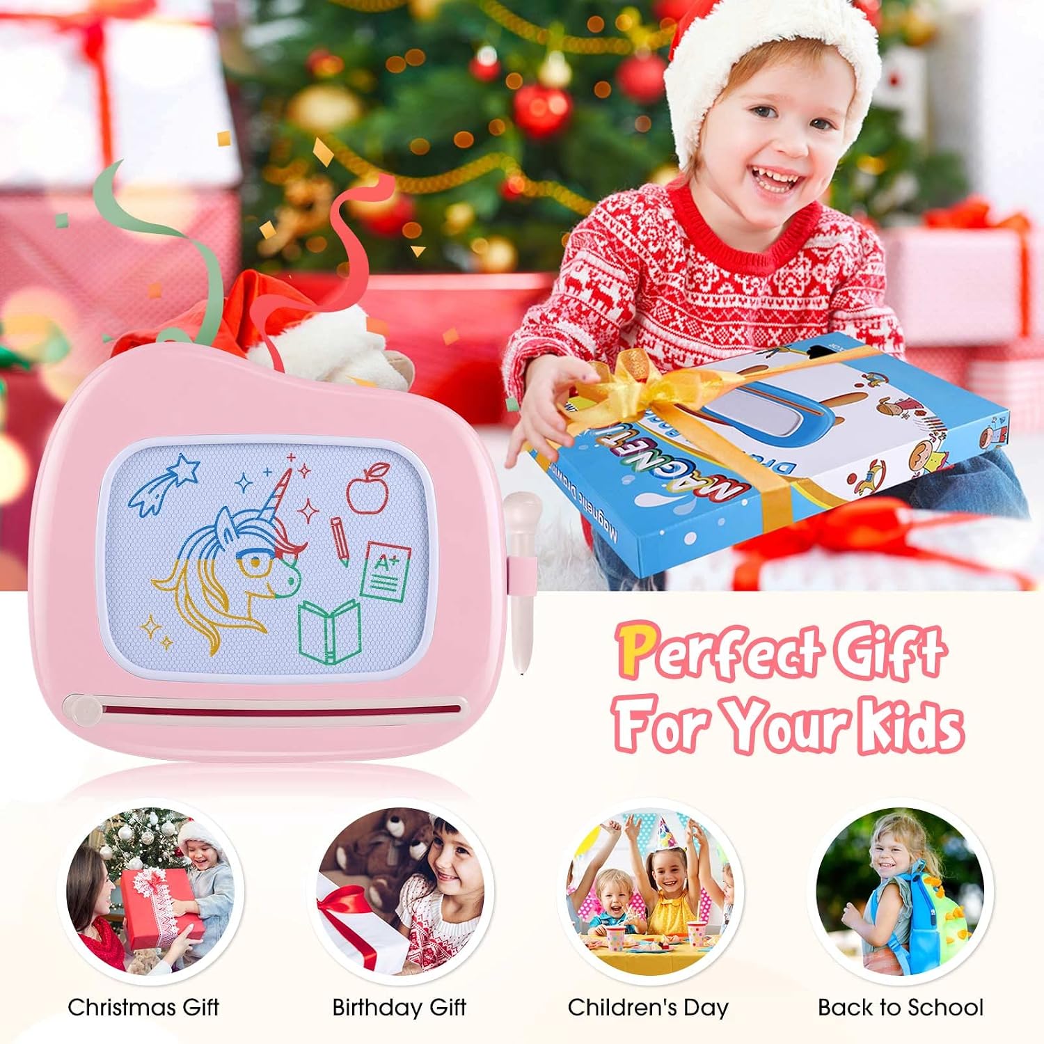 Smasiagon Magnetic Drawing Board for Kids, Toddler Toys for 1-2 Year Old Girl, Portable Doodle Board Pad Learning and Educational Toys for Ages 1 2 3 Year Old Baby Girl Birthday Gift(Pink) - Image 5