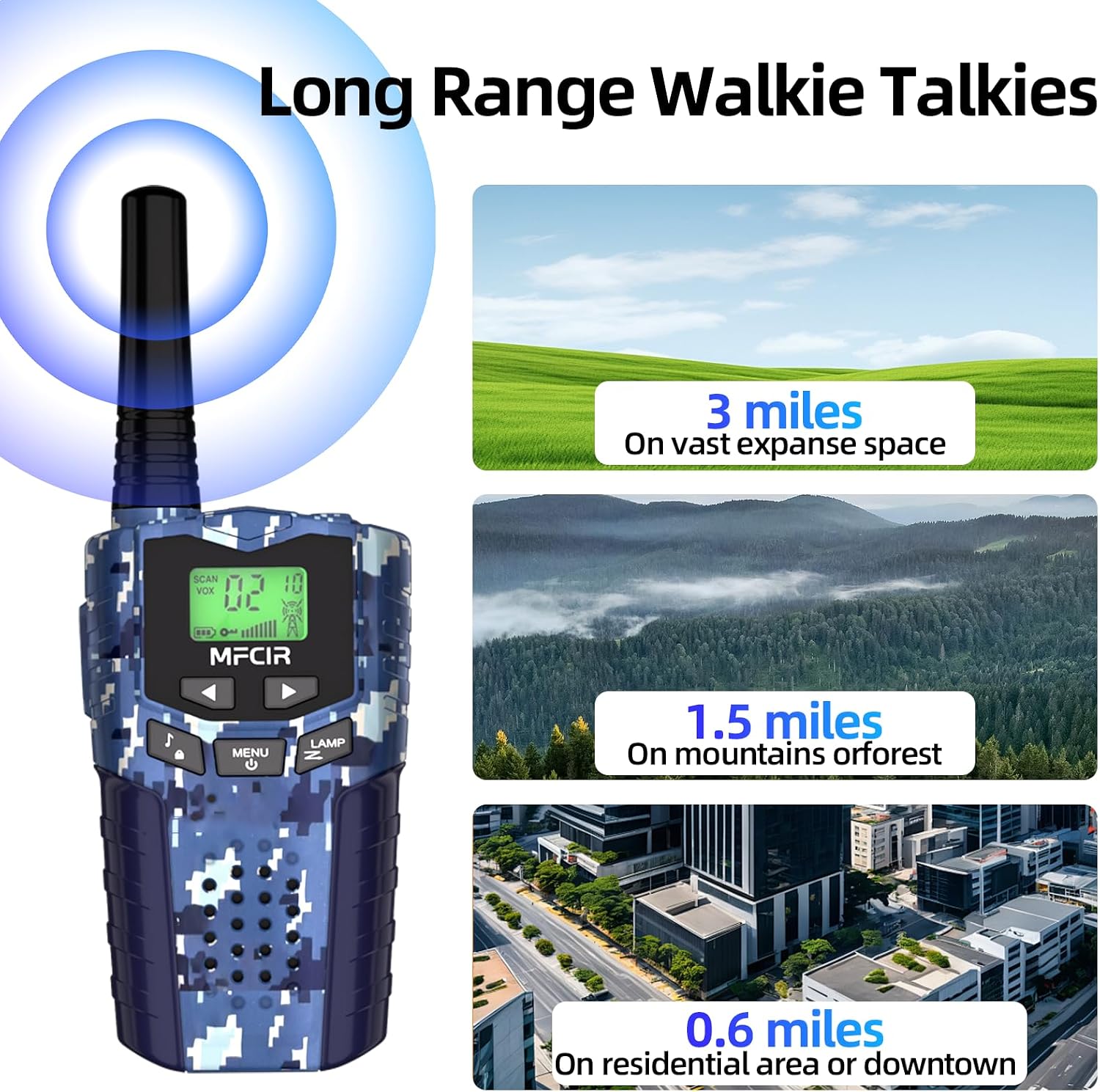 Rechargeable Kids Camouflage Walkie Talkies 3 Pack Long Range, 48H Work 7D Standby, LED Flashlight,Outdoor Camping Games Toys Gifts for 3-12 Year Old,Ideal Birthday for Boys & Girls - Image 4