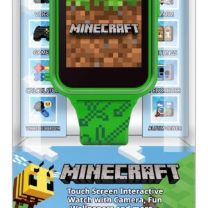 Minecraft Kids Smart Watch – Touchscreen Interactive Watch with 10 Customizable Clock Faces, Built-in Camera, Video Recorder, Alarm, Calculator, Games & Pedometer – Fits Wrists 5.5″ to 8″