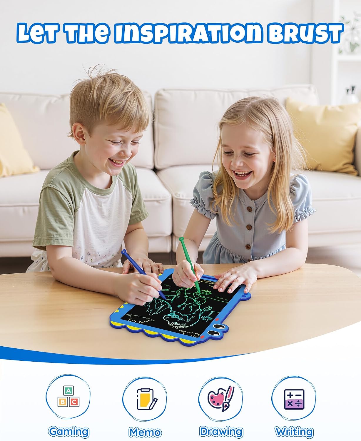 ORSEN 12 Inch LCD Doodle Board Tablet Toy - Green Dinosaur Drawing Pad for Kids 3-6 Years Old - Christmas and Birthday Gifts Blue - Image 2